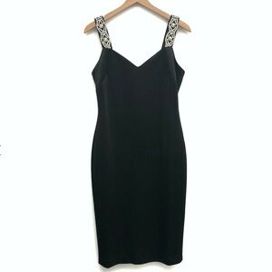 Ted Baker Mally Dress Embellished Diamond Straps Sweetheart Neck Satin Black NWT